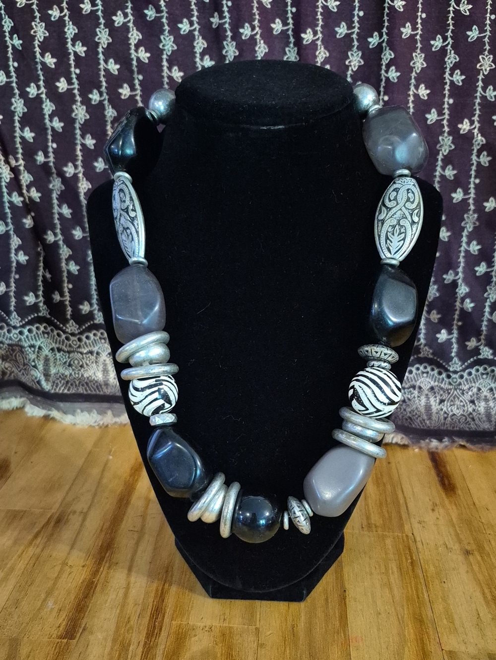Handcrafted Black and Gray Statement Necklace